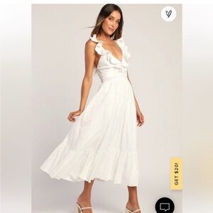 Lulu's White Eyelet Ruffle Midi Dress